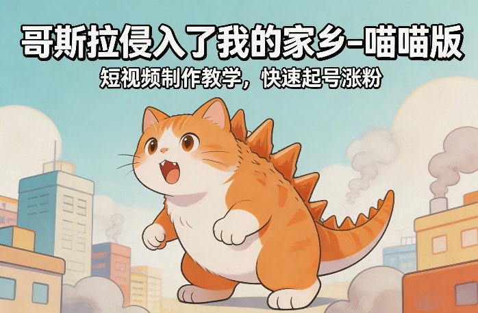 哥斯拉侵入了我的家乡–喵喵版短视频制作教学，快速起号涨粉-项目网