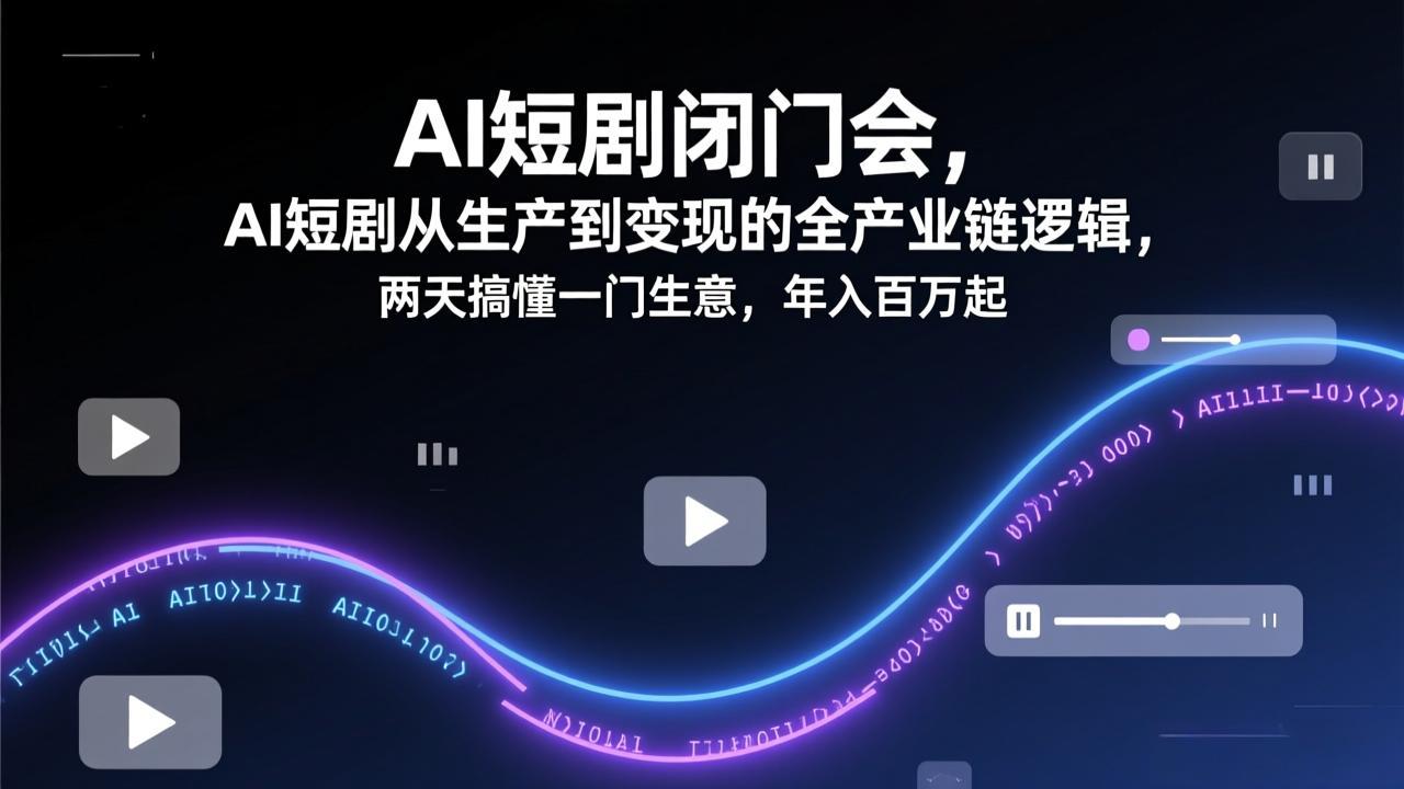 AI短剧闭门会，AI短剧从生产到变现的全产业链逻辑，两天搞懂一门生意，年入百万起-项目网